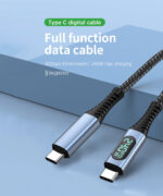 Un câble numérique de type C doté de toutes les fonctionnalités, offrant une transmission de données de 40 Gbps et une charge rapide de 240W. Il prend en charge la résolution 8K@60Hz, avec un design tressé durable et des connecteurs en alliage d'aluminium.