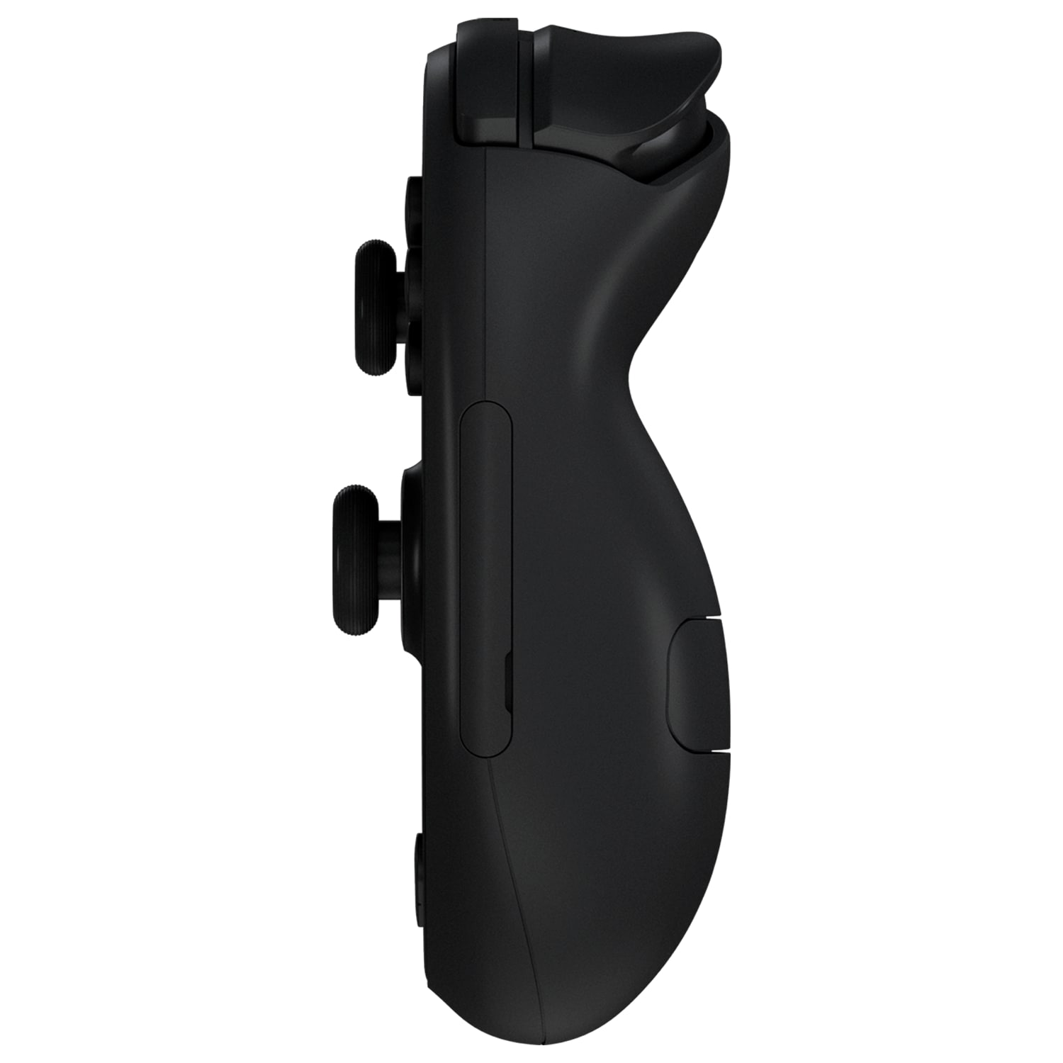 A side profile of the AYANEO 3 black edition, highlighting the ergonomic grip, shoulder triggers, and button layout. The smooth curves ensure a comfortable handheld experience.
