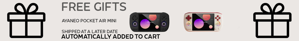 Un banner publicitar pentru cadouri gratuite la achiziționarea unui AYANEO Pocket S2. Textul 