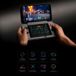 A marketing image showing two AYANEO Pocket DS dual-screen handhelds, one open and one closed, with an infographic below detailing its high-performance OLED display specifications like 1080p resolution, adjustable 165Hz refresh rate, 800 nits brightness, and HDR capabilities.