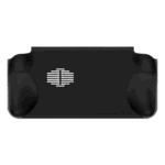 A back view of the black grip accessory for the AYANEO Pocket ACE, against a white background. The accessory features a central cutout with white striped vents, and two rounded, ergonomic grips on the left and right sides.