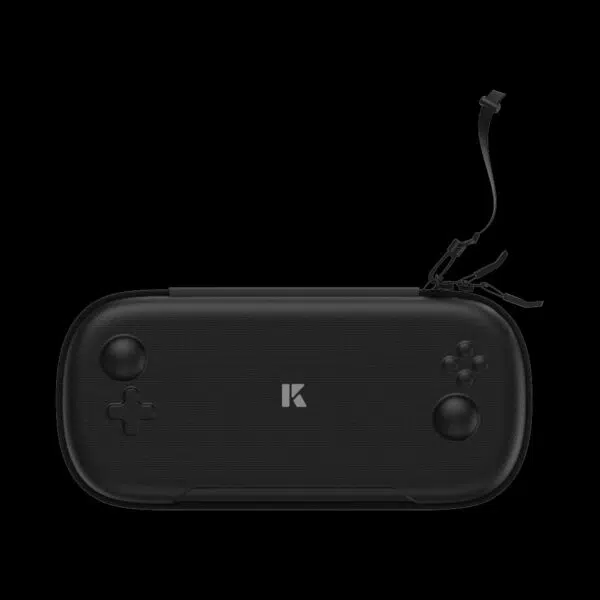 KONKR Pocket Fit Carrying Case front view in matte black textured shell with zipper pull and wrist strap