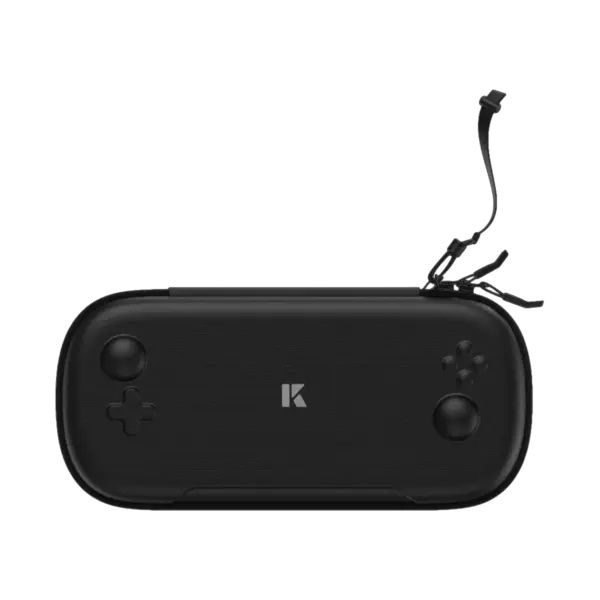 KONKR Pocket Fit Carrying Case front view in matte black textured shell with zipper pull and wrist strap